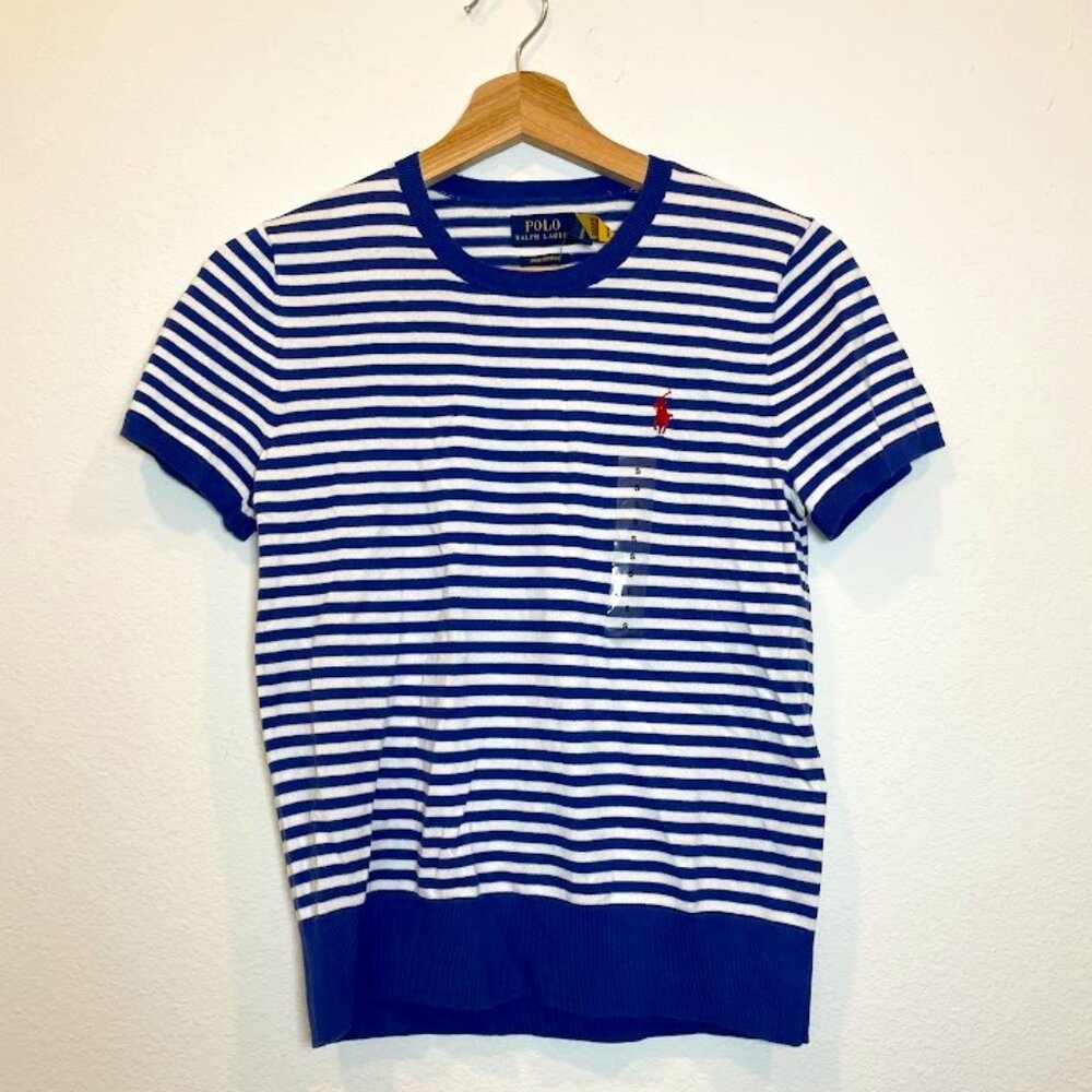 Polo Ralph Lauren Women Stripe Pima Cotton Short Sleeve Sweater Size S
